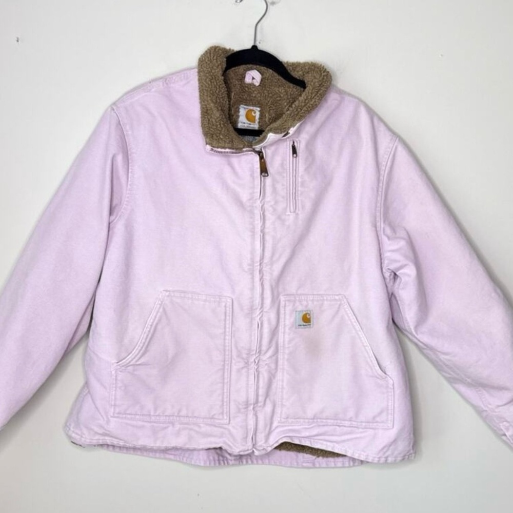 Carhartt Light Pink Jacket with Tan Sherpa Lining